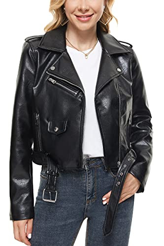 Fahsyee Faux Leather Jacket for Women, Vegan Jackets Moto Biker Motocycle Coat | Amazon (US)