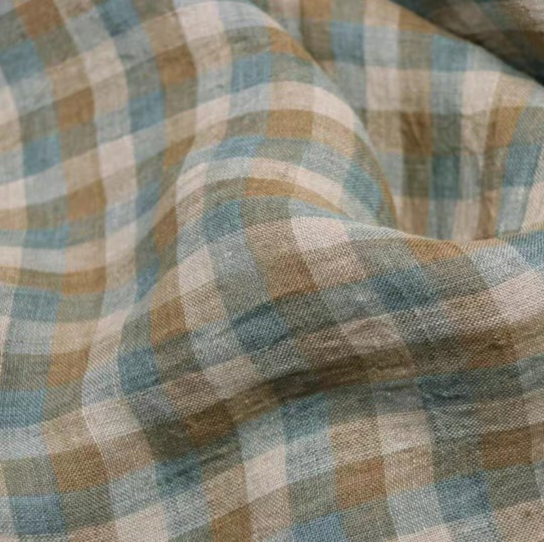 Yarn dyed plaid checks gingham checkered linen fabric by the yard | Etsy (US)