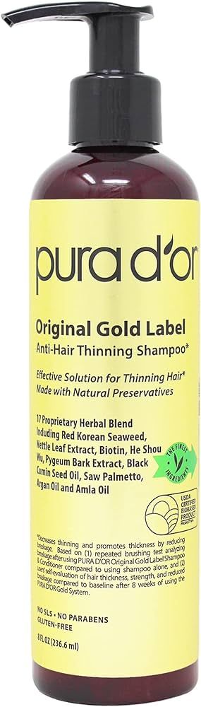 PURA D'OR Original Gold Label Anti-Thinning Biotin Shampoo Natural Earthy Scent, CLINICALLY TESTE... | Amazon (US)