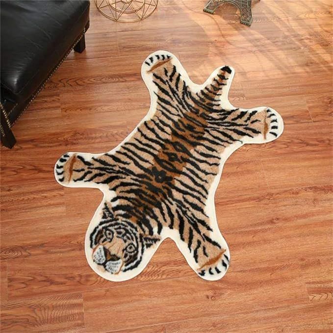 Tiger Print Rug, 2.7 x 3.5 Feet Faux Fur Cowhide Skin Rug Animal Printed Area Rug Carpet for Deco... | Amazon (US)