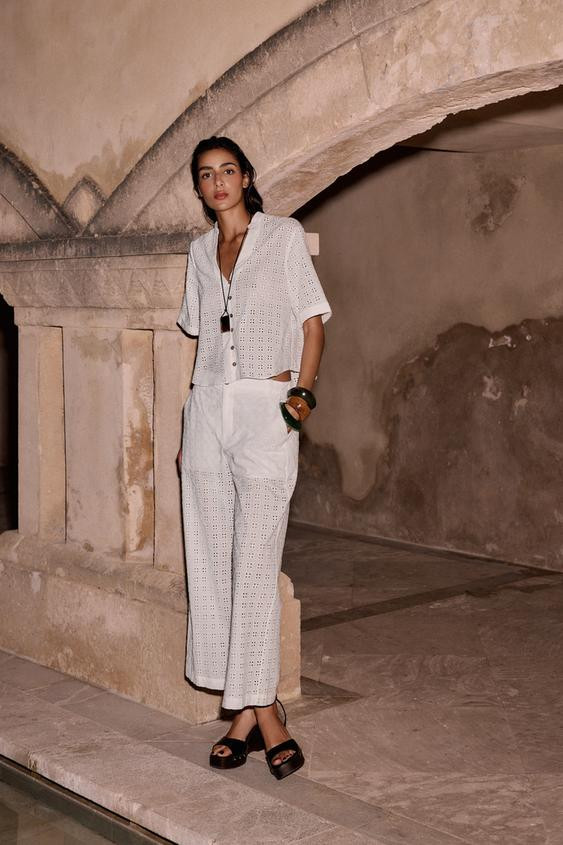 SHORT SLEEVE EYELET EMBROIDERED SHIRT | Zara US