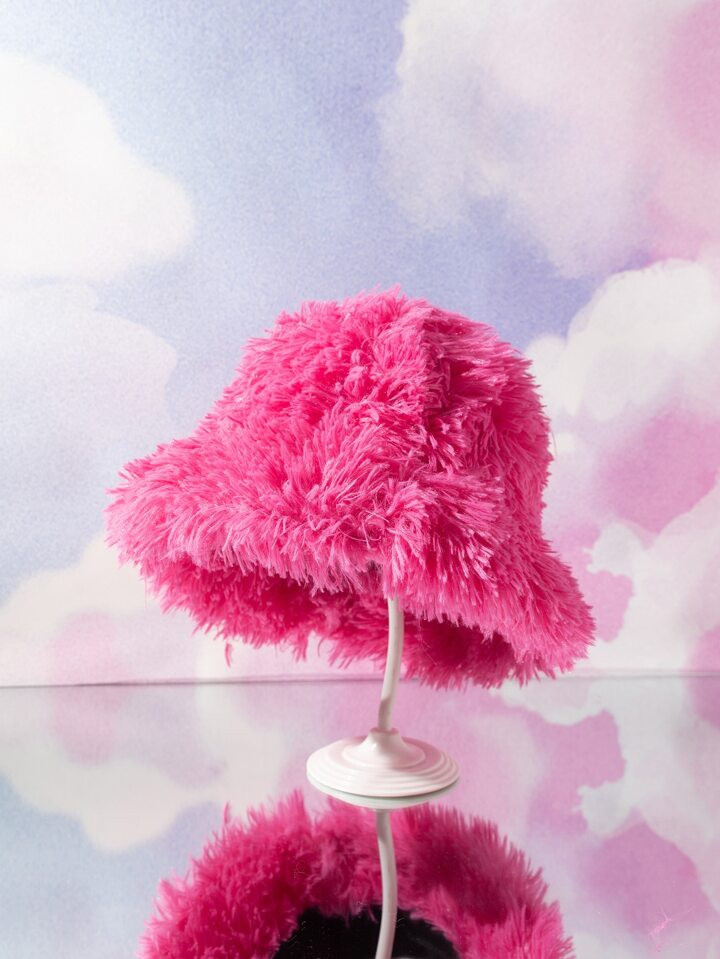 1pc Y2k Style Women's Faux Rabbit Fur Thickened Solid Color Fisherman Hat With Wide Brim, Suitabl... | SHEIN
