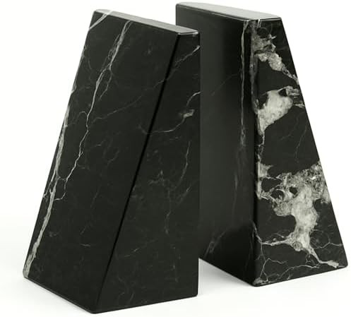 Bey-Berk Whitney Zebra Marble Bookends (Black, Set of 2), 4" x 2.5" x 6" Heavy Wedge Book Ends fo... | Amazon (US)