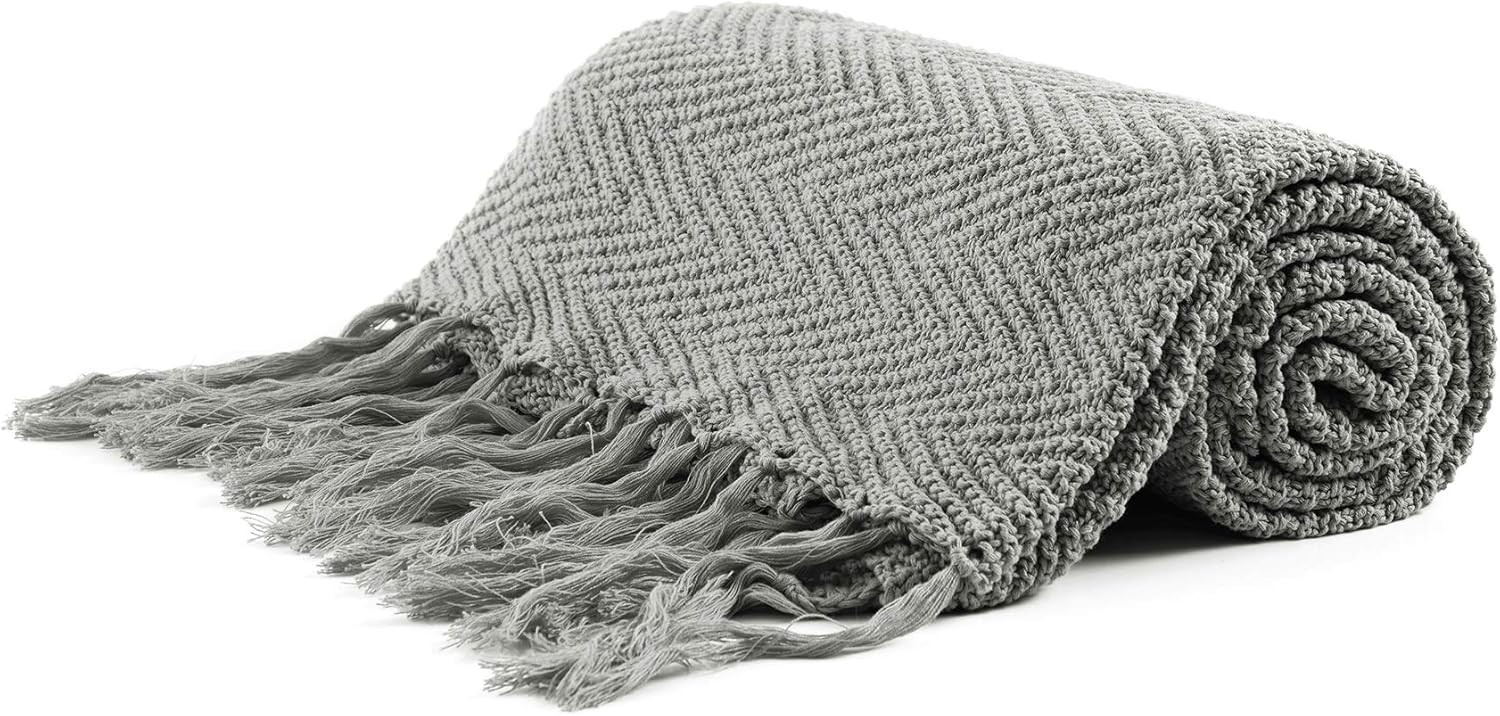 Longhui bedding Light Brown Fringe Knit Cotton Throw Blanket, 50 x 60 Inches Decorative Knitted C... | Amazon (US)