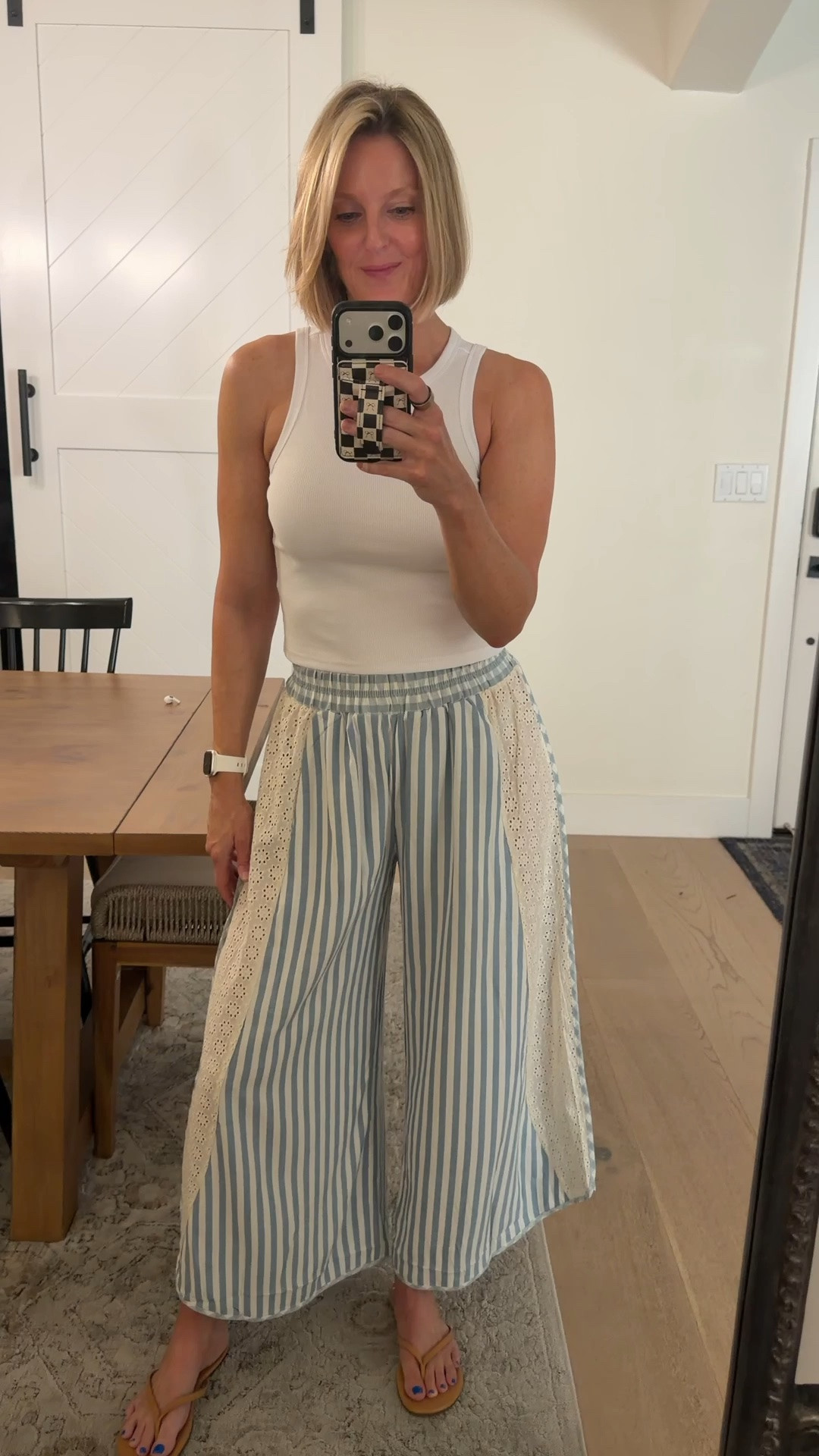 Cutest flowy wide leg pants 💙

Pants - small
Tank - medium

#LTKootd #LTKOver40 #LTKTall