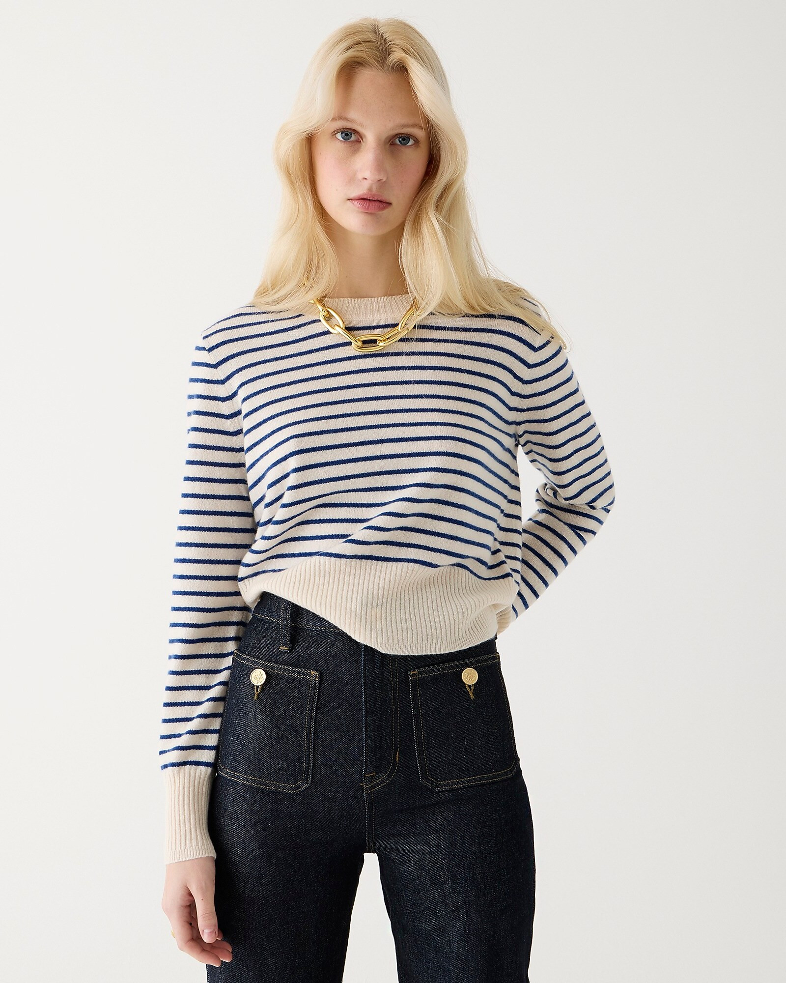Shrunken cashmere crewneck sweater in stripe | J. Crew US
