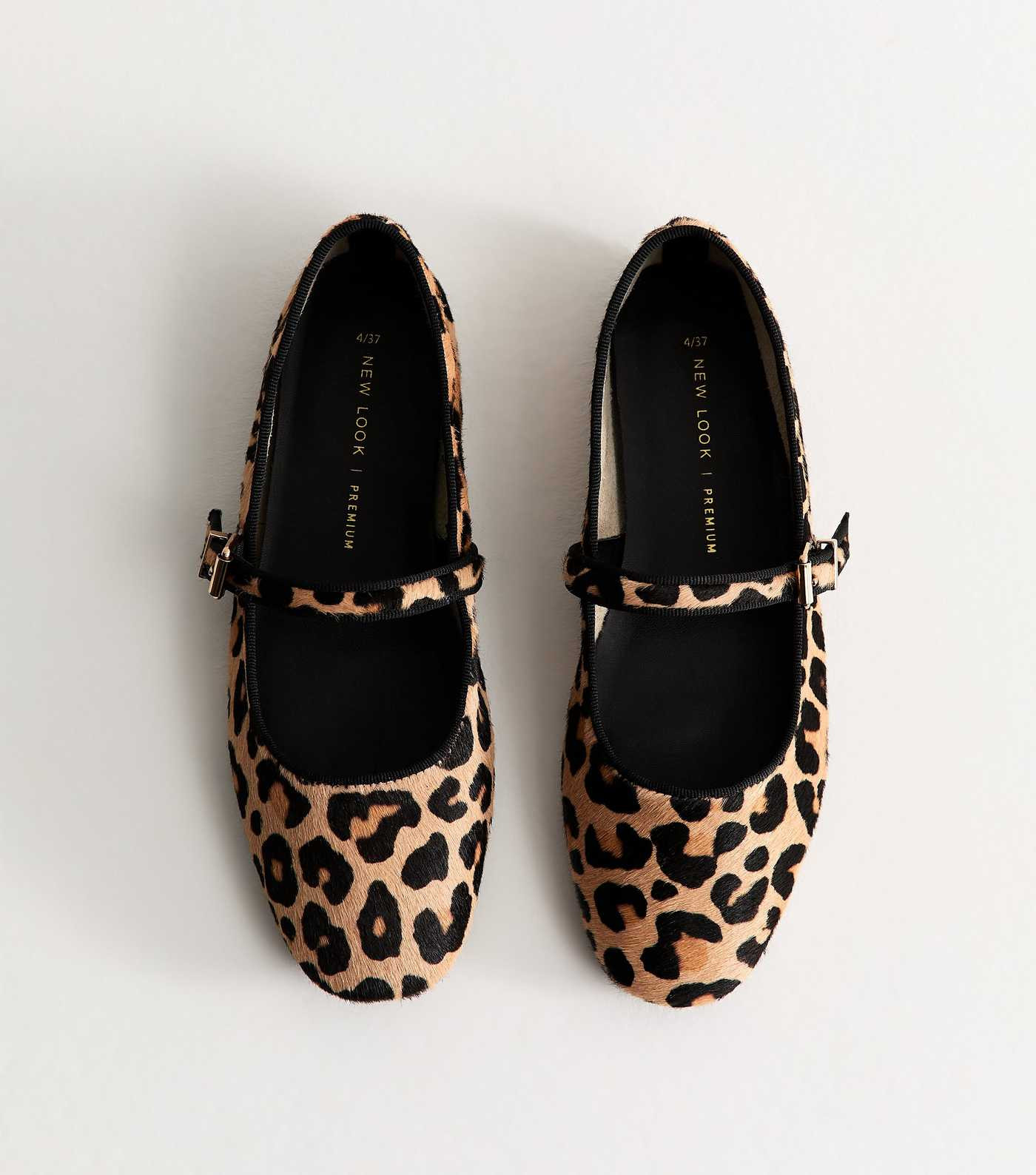 Premium Real Leather Stone Leopard Print Pony Hair Mary Jane Flats | New Look | New Look (UK)