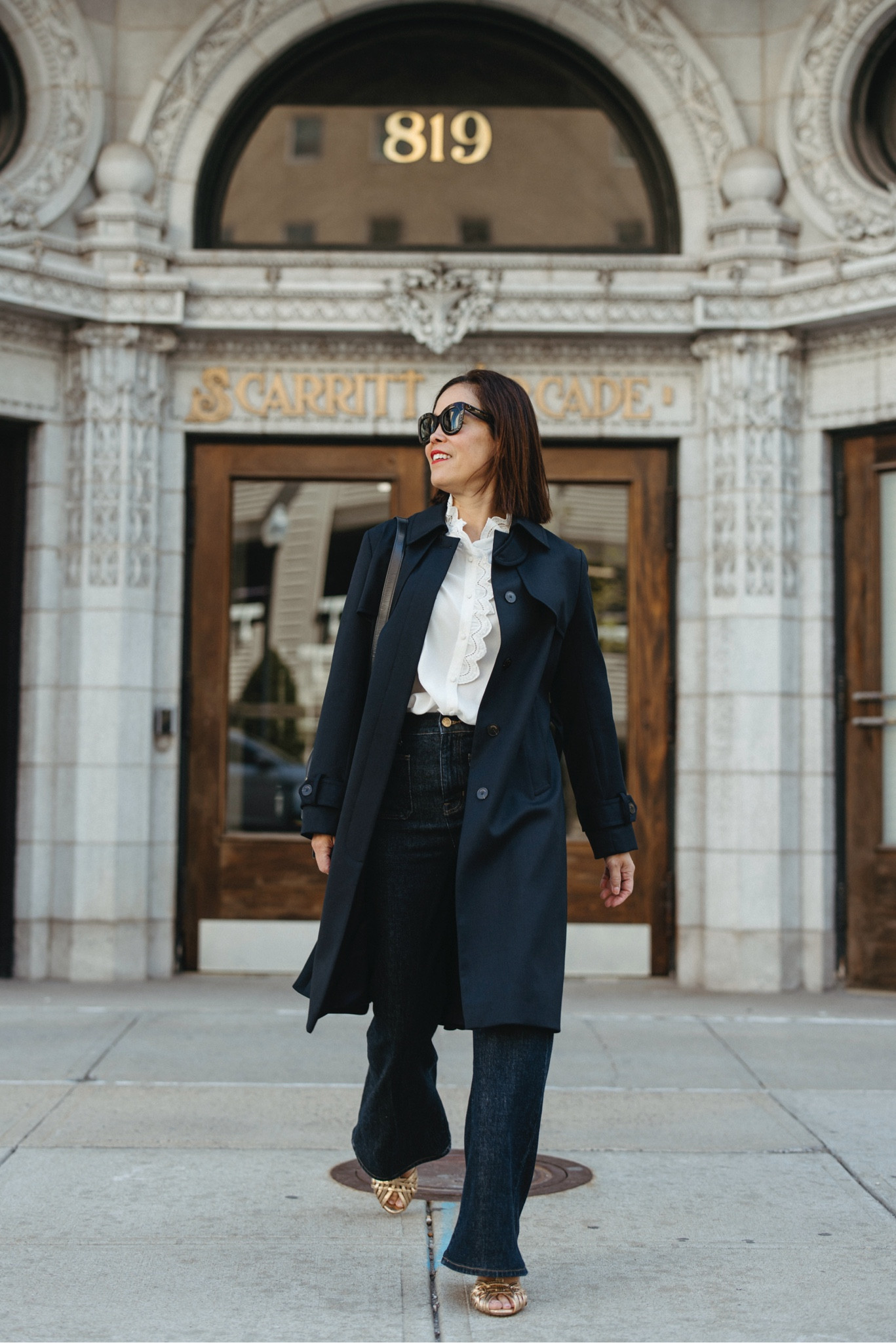 Trench Coat Outfit
Sandro Navy Pleated Trench/wearing 8
Sèzane Chlo Poplin Top/wearing 6
Sèzane Hortense Gold Sandals/true to size
J. Crew Sailor Denim/size down one 
Celine Bag/linking similar 
Paris Outfit 

#LTKover40 #LTKstyletip
