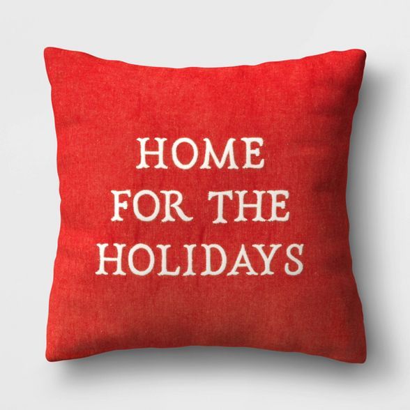Holiday Home For The Holidays Square Throw Pillow Red - Threshold™ | Target