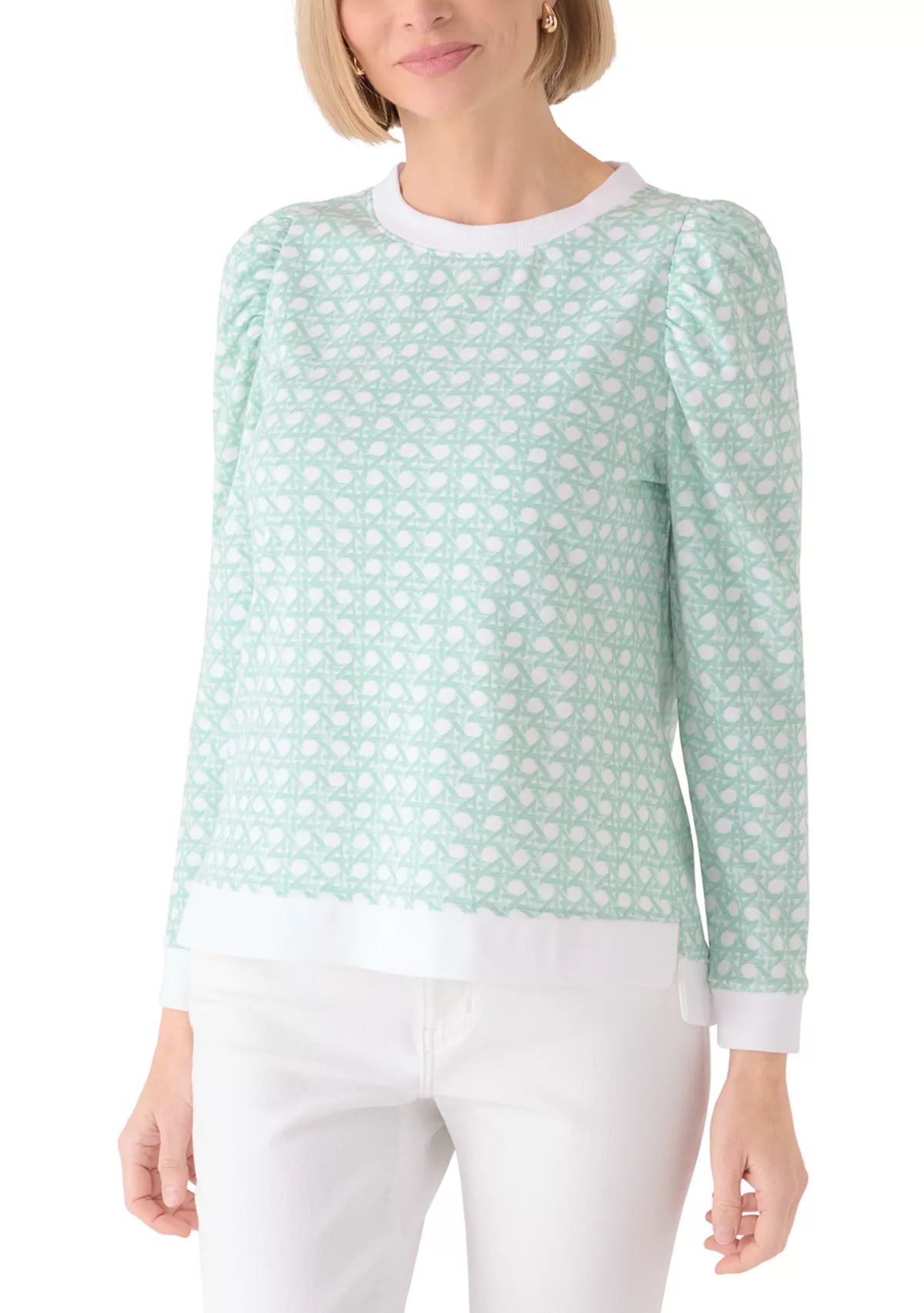 Crown & Ivy™Women's Long Sleeve Printed Puff Sleeve Sweatshirt | Belk