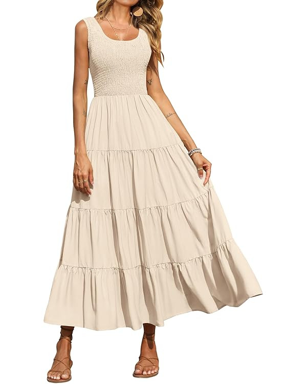 PRETTYGARDEN Women's 2026 Casual Loose Plain Maxi Sundress Smocked Tank Dress Sleeveless Spring B... | Amazon (US)