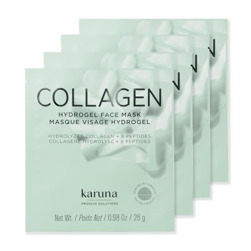 Karuna Collagen Hydrogel Face Mask 4-Pack - Anti-Aging K-Beauty Sheet Masks with Hydrolyzed Collagen, Hyaluronic Acid, 9 Peptides & Antioxidants - Hydrating 2-Piece Mask for Fine Lines, All Skin Types | Amazon (US)