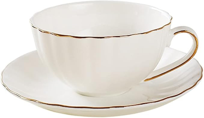 BESPORTBLE Porcelain Tea Cups and Saucers, Luxury British Style Tea/Coffee Cup Set with Golden Tr... | Amazon (US)