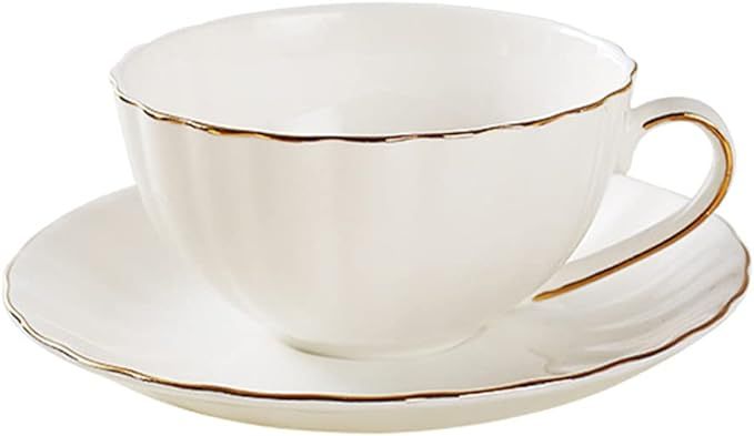 BESPORTBLE Porcelain Tea Cups and Saucers, Luxury British Style Tea/Coffee Cup Set with Golden Tr... | Amazon (US)