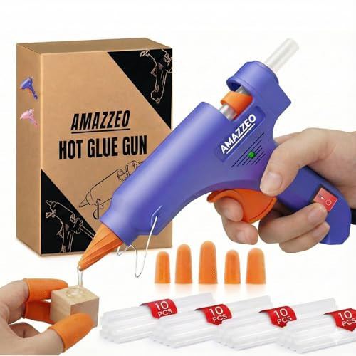 Amazzeo Mini Hot Glue Gun and Sticks Set 40pcs with 5 Fingers Safety Caps - Kids & Home Use Gun, Pistola De Silicona Caliente School Projects & Quick Repairs Small Glue Gun for Crafts | Amazon (US)