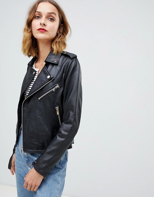 Barney's Originals leather jacket with belt | ASOS US