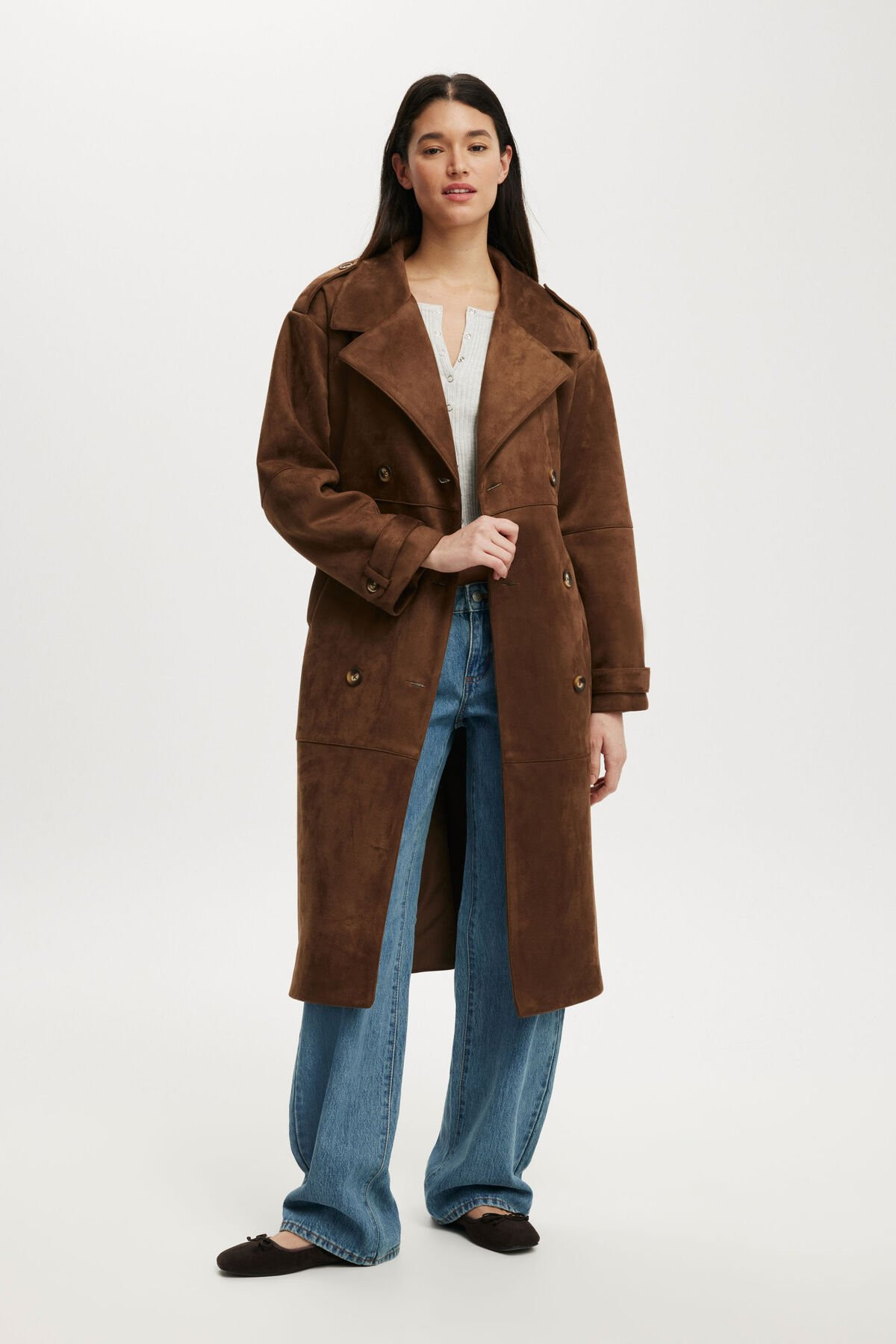 Faux Suede Trench Coat | Cotton On (UK)