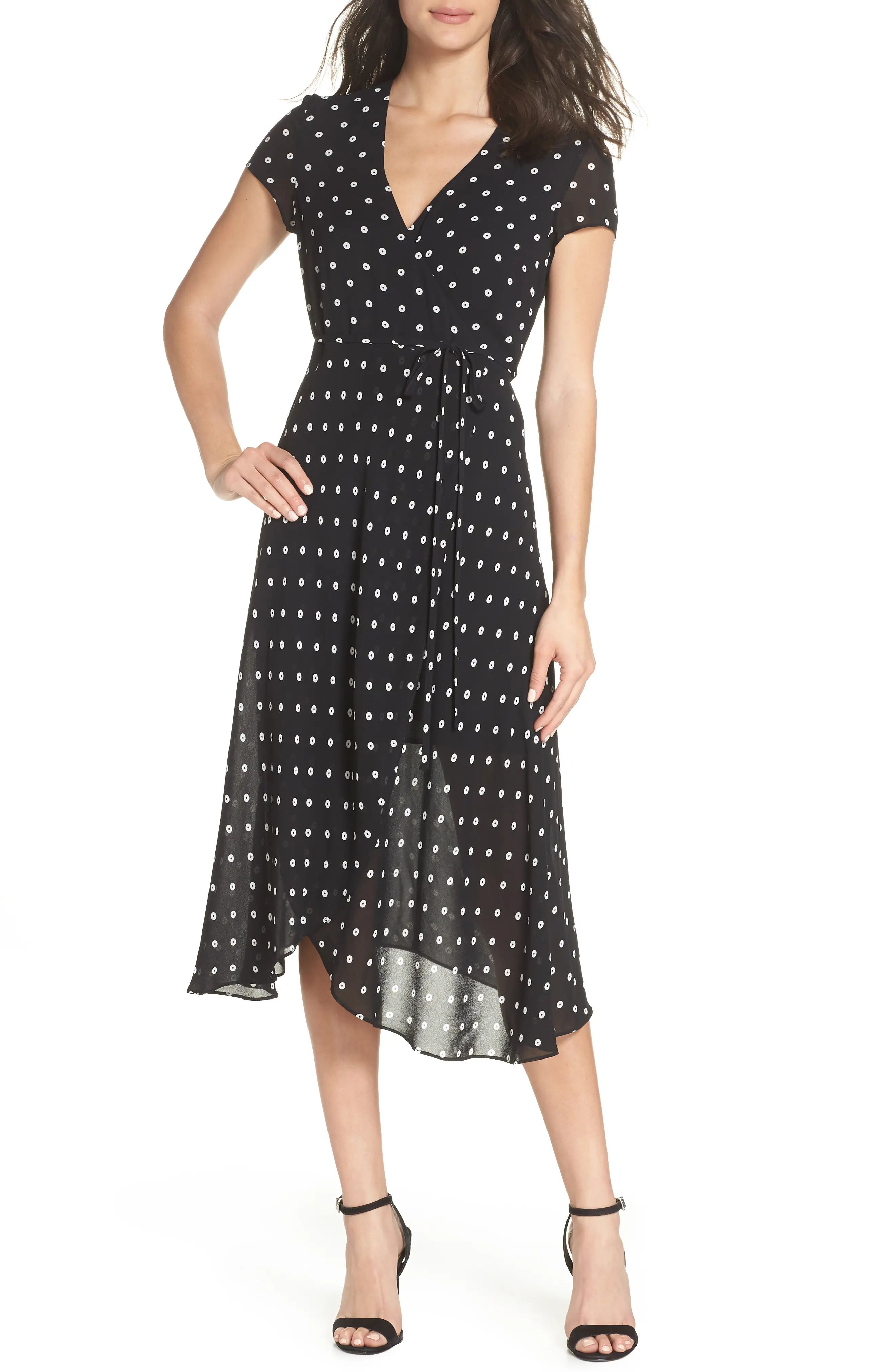 Bardot Dotted Faux Wrap Midi Dress | Nordstrom