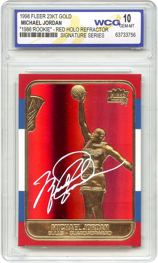 1998 Michael Jordan Fleer '86 Rookie Gold Card R/W/B RED PRIZM Holo Refractor Signature Series - ... | Amazon (US)