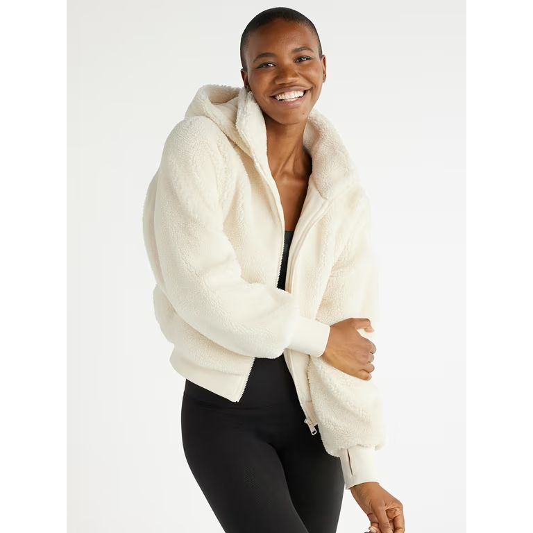 Love & Sports Women’s Faux Sherpa Jacket with Hood, Sizes XS-XXXL | Walmart (US)