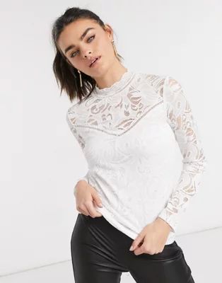 Vila high neck lace top in white | ASOS (Global)