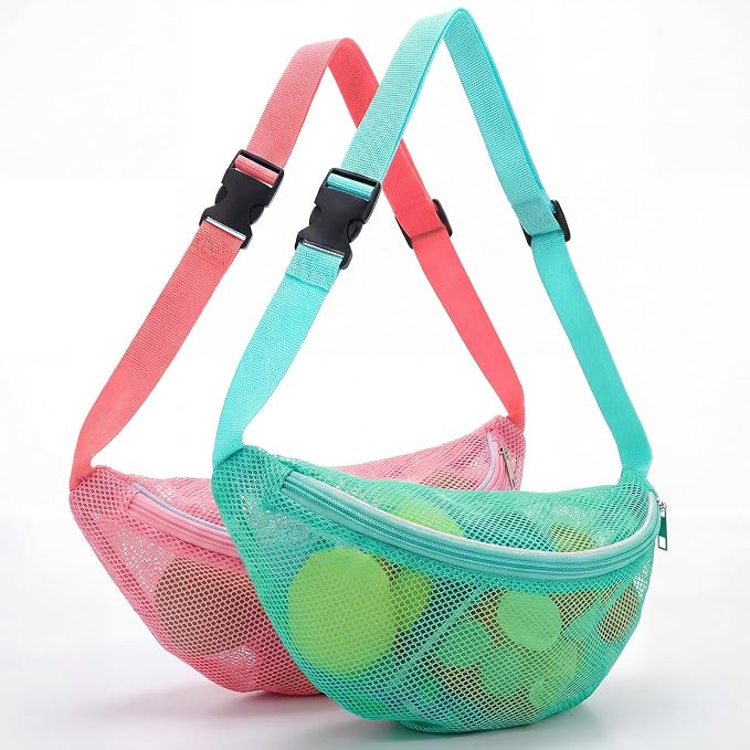 Hsei 2 Pcs Mesh Shell Bags for Beach Fanny Pack, Pure Pink,Pure Green | Amazon (US)
