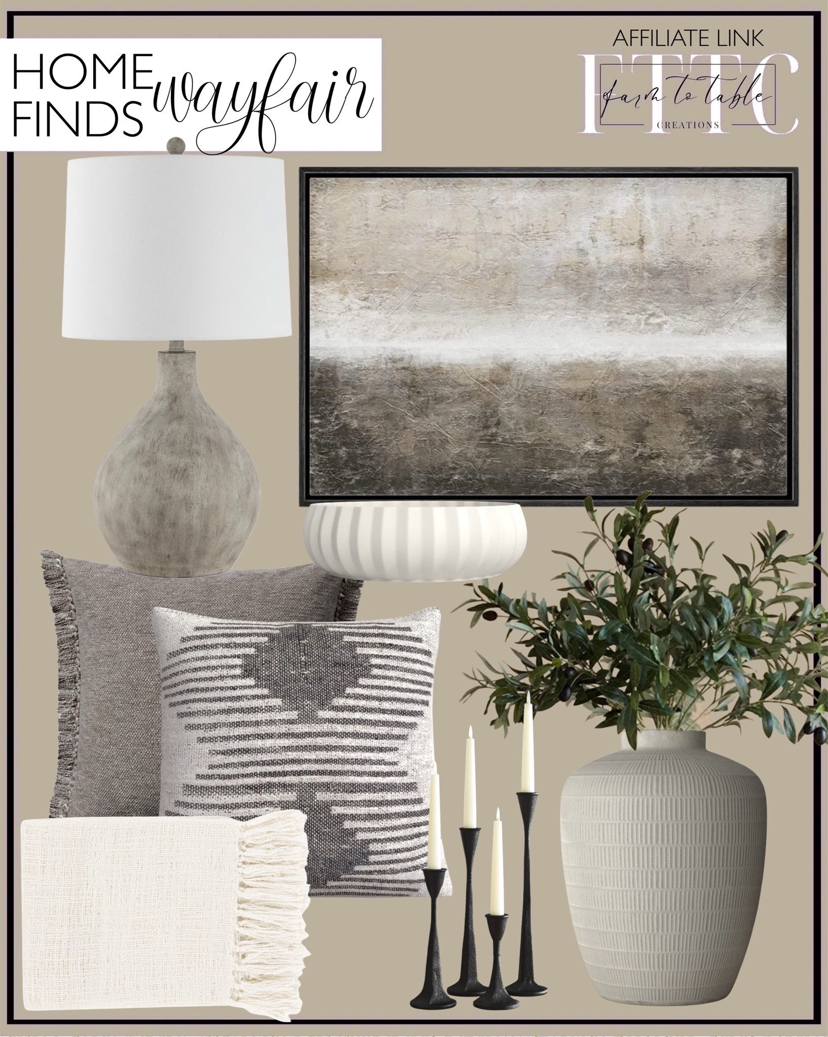 Wayfair Home Finds. Follow @farmtotablecreations on Instagram for more inspiration.

Kimona Ceramic Table Vase. Magnolia Home by Joanna Gaines x Loloi Jett Throw Pillow. Mahala Geometric Reversible Throw Pillow. Dennie Hand Woven Throw Blanket. Minimal Landscape Minimal Brown Brush Stroke Pastel Abstract Landscape Contemporary Art Living Room Office. Iron Tabletop Candlestick.  Ura Resin Table Lamp. Almina Ceramic Decorative Bowl 1. Olive branches. 

Bathroom Must Haves | Curated Entryway | Winter Decor | End of Year Clearance | Trending Decor | Viral Decor | Amazon Holiday | Bedroom corner | Coffee Table Decor | Neutral Decor | Fall Stem Sale | Target Finds | Skinny Bench | Bedroom | Living Room | Breakfast Nook | Amazon Home | Target Sale | Loloi Rugs | Magnolia Home | console table | console table styling | faux stems | entryway space | front porch decor | neutral decor | entryway decor | cozy home | affordable decor |  home decor | home inspiration | console styling | entryway rug | cozy moody home | moody home decor | neutral home | bathroom decor | living room


#LTKFindsUnder50 #LTKHome #LTKSaleAlert