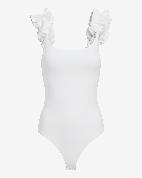 Ruched Puff Strap Scoop Neck Thong Bodysuit | Express