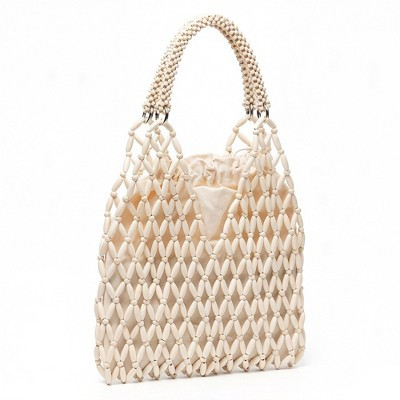 Alilang Beaded Tote Bag with Inner Pouch Soft Structured Wooden Bead Handbag Open Weave Shoulder Bag Lightweight Carryall - White | Target