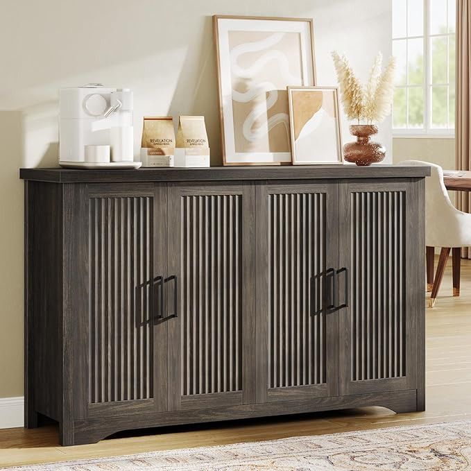 Fluted Buffet Cabinet with Storage Accent Sideboard,Modern Credenza with 4 Doors & Adjustable She... | Amazon (US)