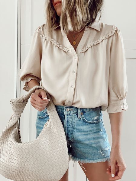 Impeccable details adorn this blouse from Nordstrom 
Agolde denim shorts 25% off
Designer inspired handbag

#LTKSeasonal #LTKover40 #LTKfindsunder100