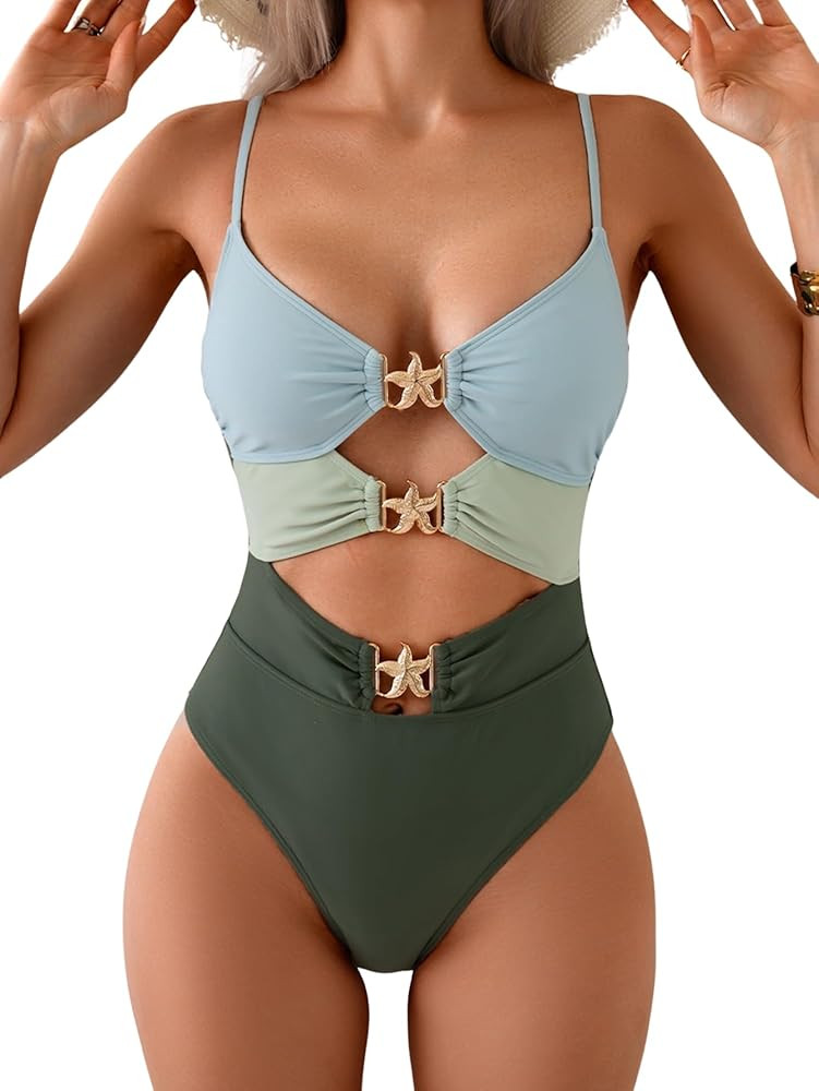 Eomenie One Piece Swimsuit for Women Ring Linked Monokini Sexy Bathing Suit Cutout Swim Suit | Amazon (US)