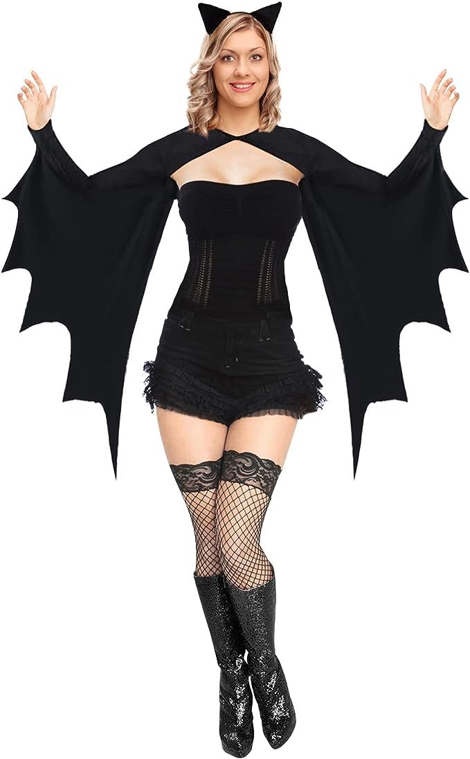 Tao-Ge Bat Wings Costume Women Adult Halloween Bat Shrug with Ears Headband | Amazon (US)