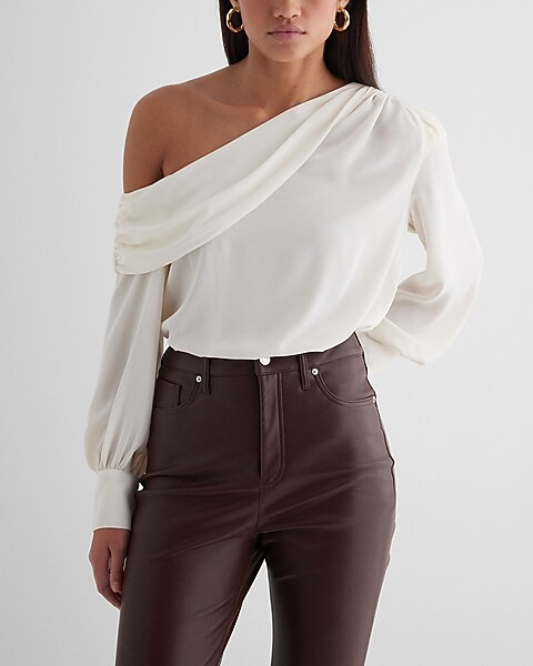 Off The Shoulder Draped Balloon Sleeve Bodysuit | Express