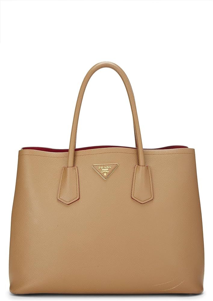 Amazon.com: Prada, Pre-Loved Brown Saffiano Leather Double Tote Medium, Brown : Luxury Stores | Amazon (US)
