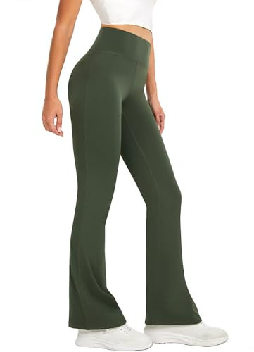 DLOODA Women's Flare Yoga Pants High Waisted Flared Leggings Bootcut Workout Bell Bottoms Leggings Tummy Control (Army Green XXL) | Amazon (US)