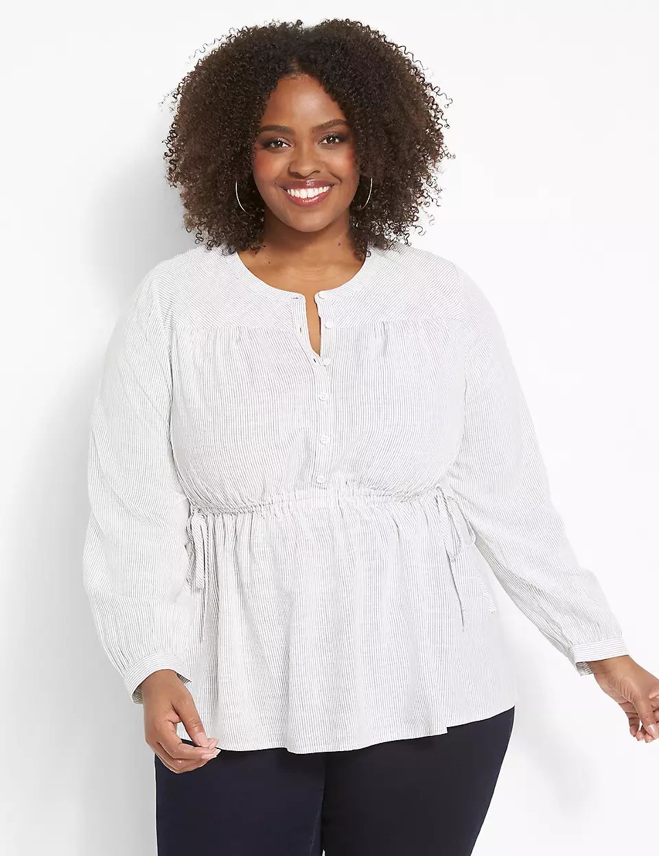 No-Peek Waist Detail Popover Blouse | Lane Bryant (US)