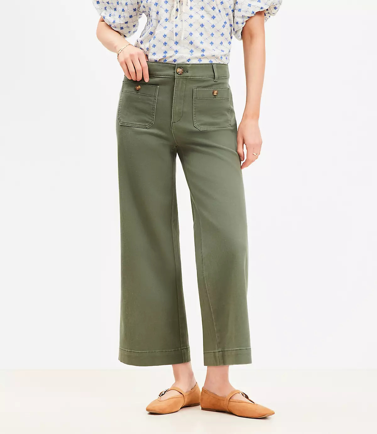 Palmer Wide Leg Crop Pants in Twill | LOFT