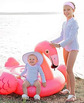 RuffleButts Baby/Toddler Girls Seersucker Long Sleeve One Piece Rash Guard Swimsuit with UPF 50+ ... | Amazon (US)