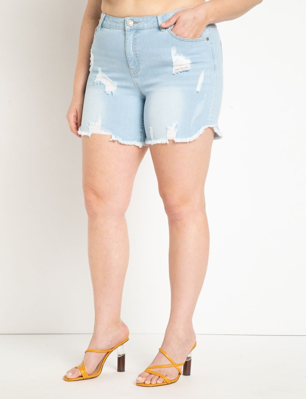 Distressed Denim Short | Women's Plus Size Pants | ELOQUII | Eloquii