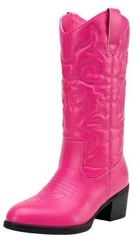 Vepose Women's 9801 Cowboy Boots Western Cowgirl Round Toe Mid Calf Boots,Rose pink,Size 6M US(CJY9801 rose pink 06) | Amazon (US)