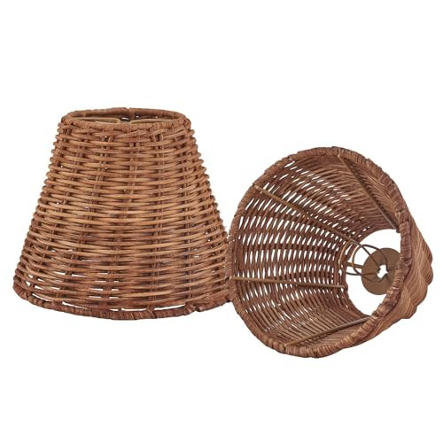 YOUJIAYOUNI Empire Clip-On Chandelier Lamp Shade, Small Lamp Shade Rattan,Boho Wicker Lamp Shades Set of 2,Replacement Lampshade 3" Top x 6" Bottom x 5" Slant Height(2 Packs),Brown | Amazon (US)