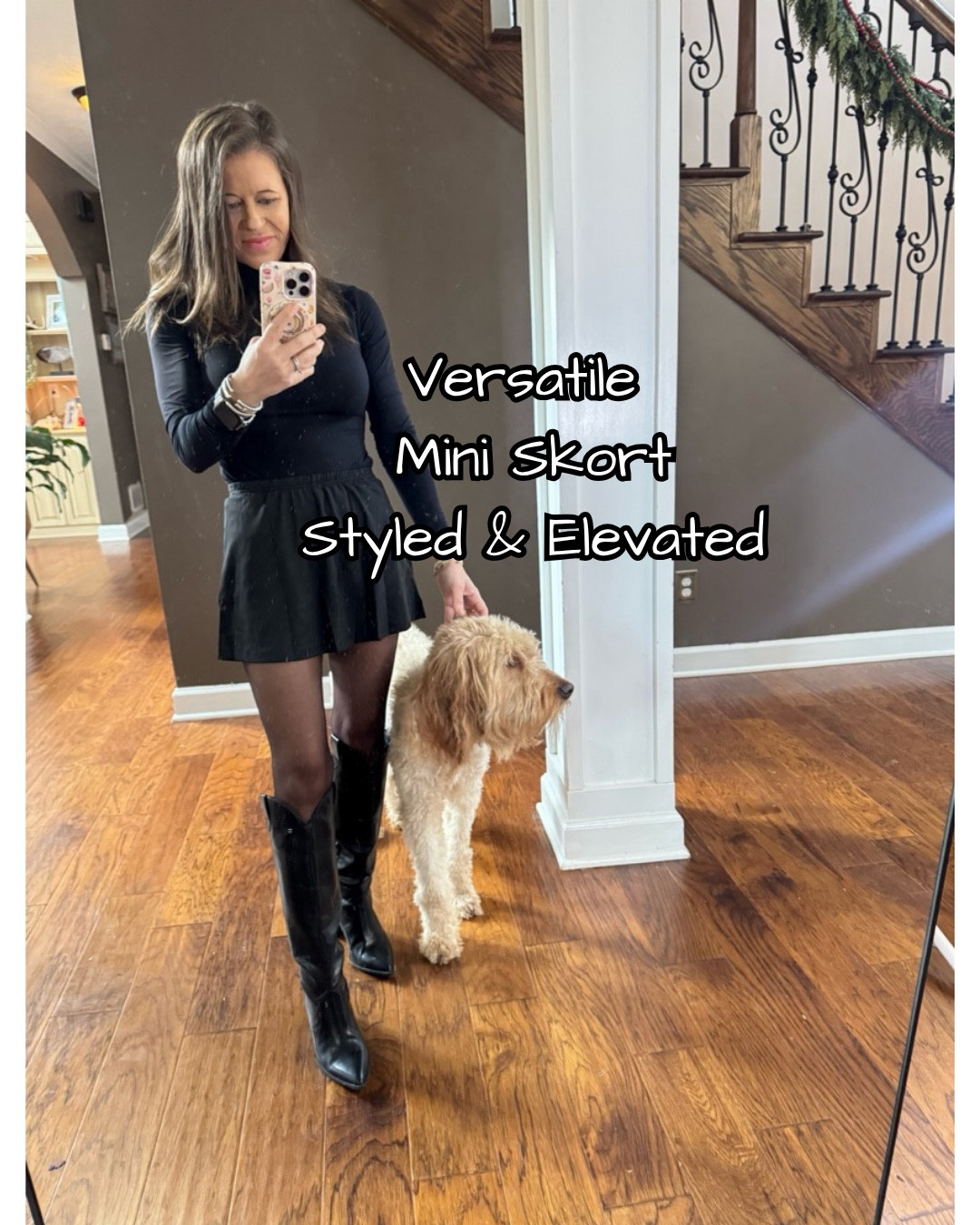 Versatile Skort paired with knee-high black boots, black mock turtleneck bodysuit, sheer panty hose and elevated with an oversized sweater for a simple work outfit look! Swap it out the top with a fun sequin shirt for your holiday party! 
Linking an alternative boot option since mine are low in stock 
Simple Outfit | skort | holiday party | all black outfit | every day knee high boots 

#LTKootd #LTKPetite #LTKWorkwear
