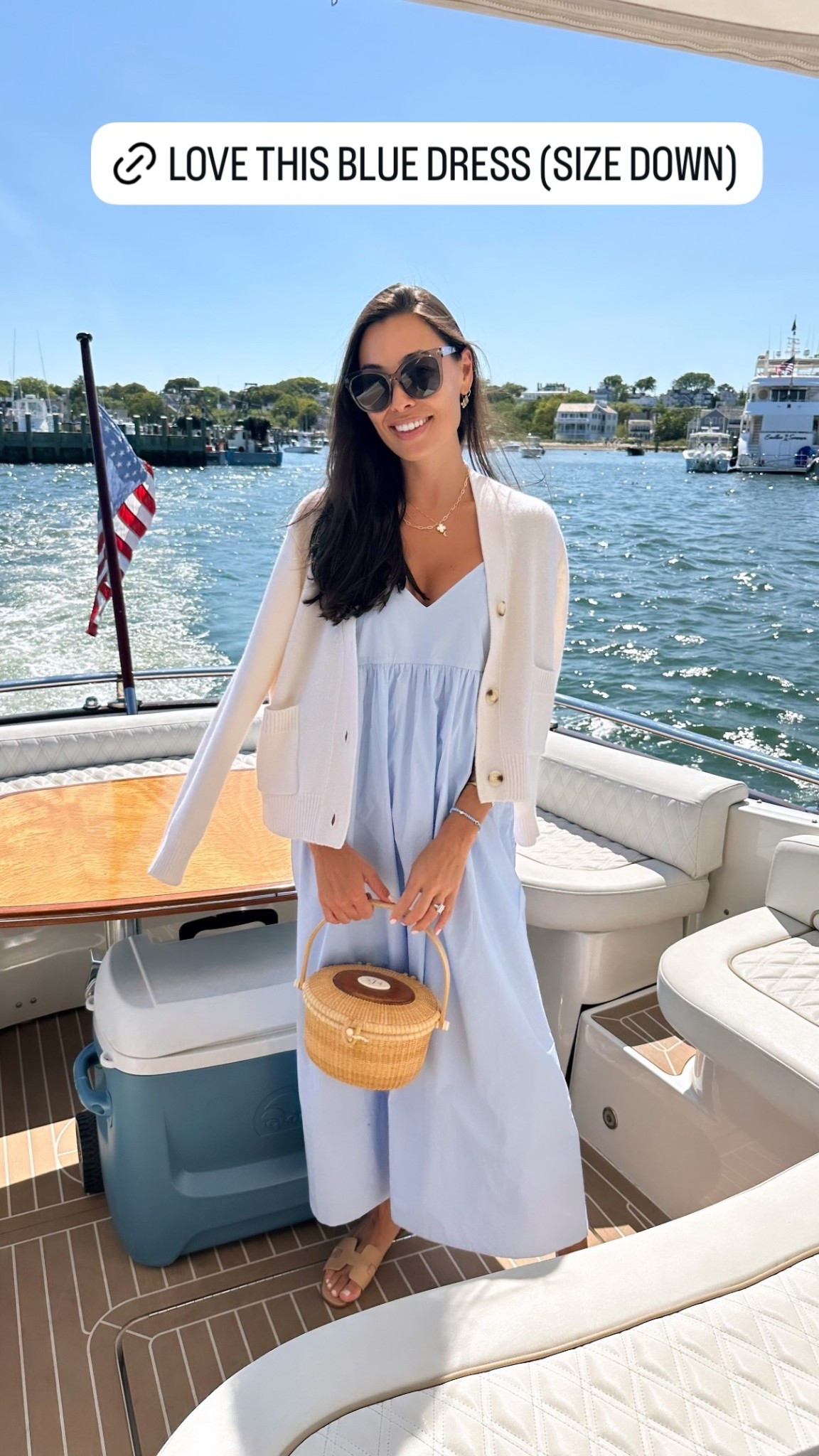 Easy blue dress, Nantucket outfit, cardigan, Jenni Kayne, Alice Walk, Nantucket basket bag, spring outfit. 

#LTKstorytime #LTKTravel #LTKSeasonal