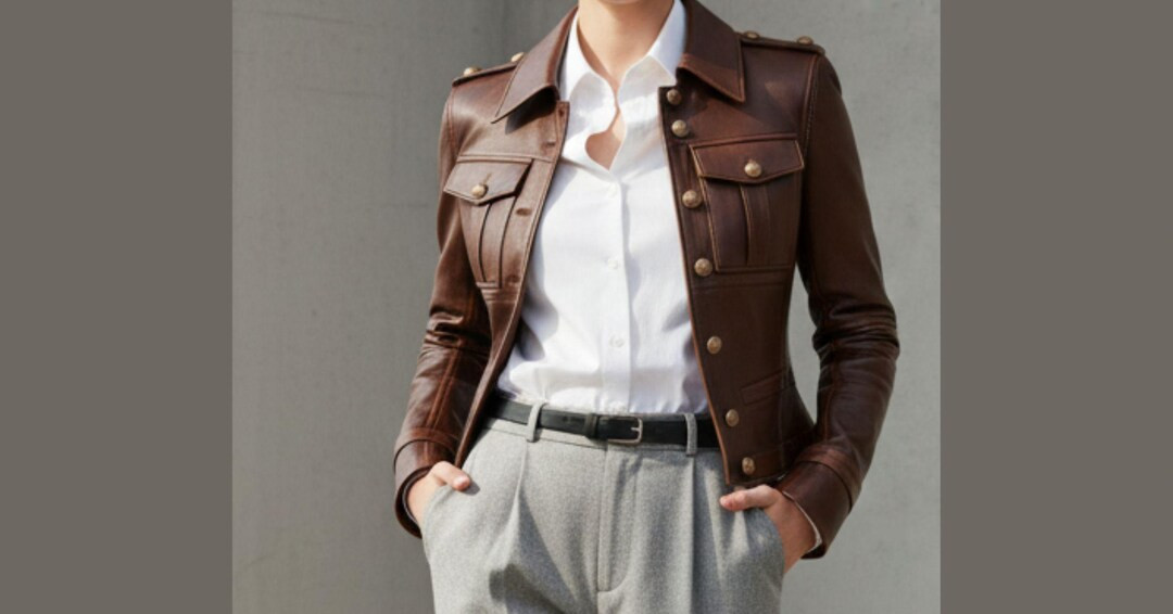 Brown Military Style Leather Jacket – Tailored Blazer Coat With Gold Buttons - Etsy | Etsy (US)