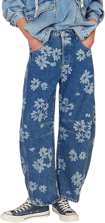 yoeasy Women's Mid Rise Baggy Barrel Jeans Floral Printed Wide Leg Y2k Boyfriend Jeans Denim Ankl... | Amazon (US)