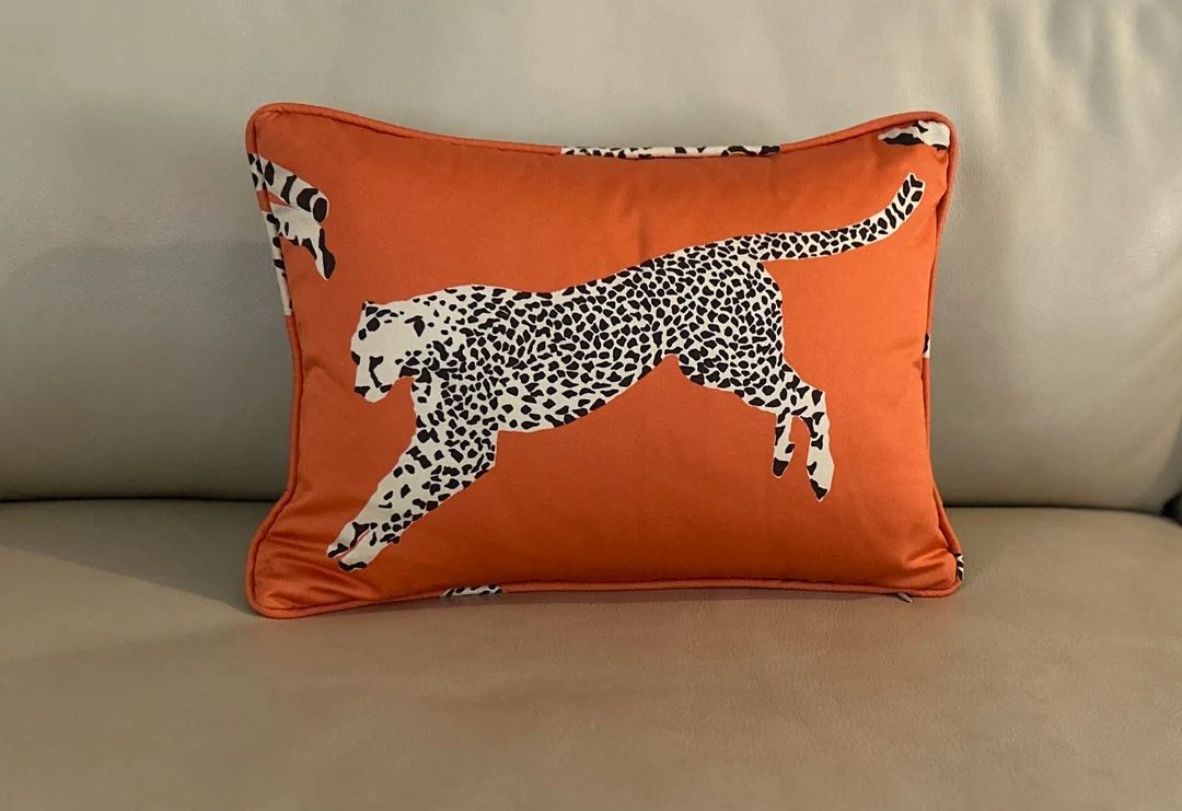 Quick Ship - Scalamandre Leaping Cheetahs in Clementine Designer Pillow with Self Welt, Pillow In... | Etsy (US)