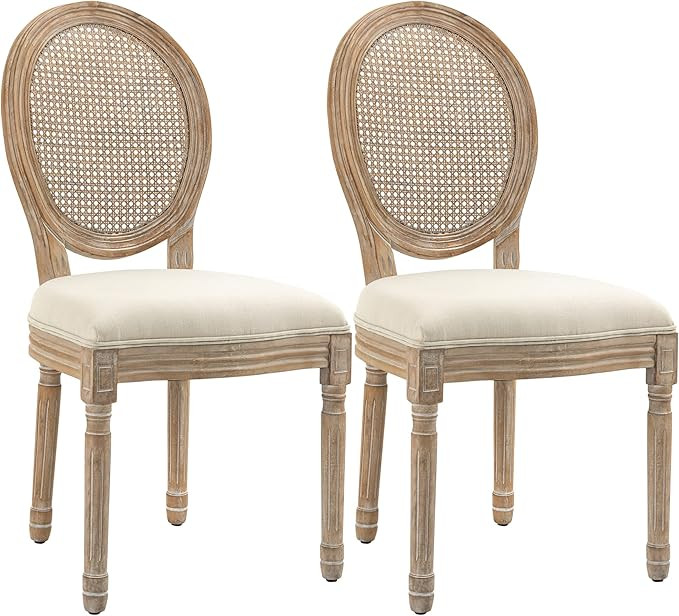 HOMCOM French-Style Upholstered Dining Chair Set, Armless Accent Side Chairs with Rattan Backrest... | Amazon (US)