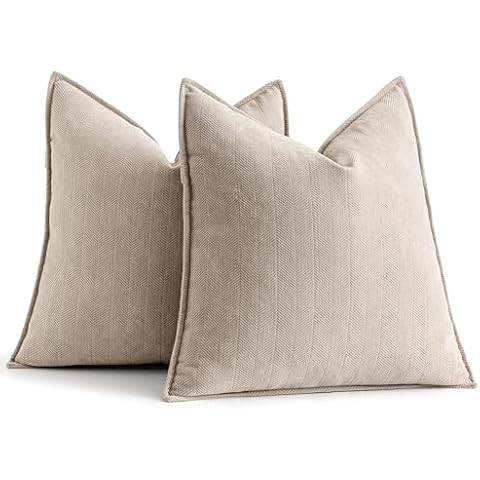 ZWJD Beige Pillow Covers 18x18 Set of 2 Chenille Pillow Covers with Elegant Design Soft and Luxur... | Amazon (US)