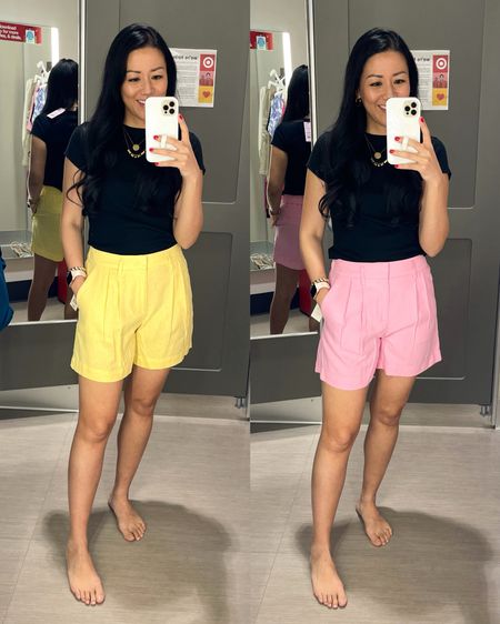 Size medium tee
Size 4 yellow shorts
Size 2 pink shorts 
Size 2 fits best

Target style
Target fashion
Style over 40